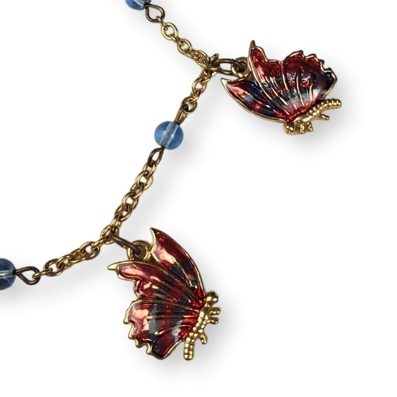 Butterfly Charm Bracelet Colorful Red Blue Enamel Gold Plated Cable Chain Dangle - Picture 3 of 5
